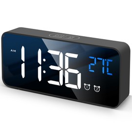 【2024 Upgraded】Digital Alarm Clock with Large Led Temperature Display, Portable Alarm Clock Digital, Snooze Time, Four-Level Adjustable Brightness Dimmer, 13 Music USB Charging Ports for Table Bedroom