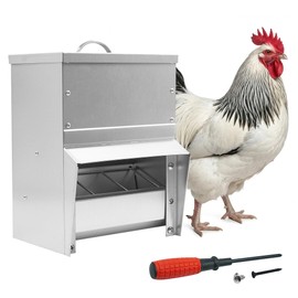 Metal Trough Feeder with Lid - 10lb Capacity,Compatible with Chicken Coops, Poultry, Ducks, Turkeys, and Pheasants,Weatherproof Design for Outdoor Use