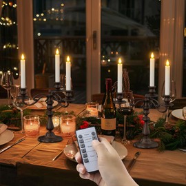 SoulBay 10pcs Flameless Candles with Charging Base and Remote, 6.7 inch Long Realistic Flickering Bright LED Taper Candle Sticks with Timer for Home Wedding Christmas Decorations