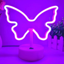 VIFULIN Purple Butterfly Neon Sign - LED Neon Light for Girls Bedroom Decor, Butterfly Lamp Gifts for Teen, USB/Battery Operated Aesthetic Night Light with Base for Birthday Christmas Desk Table