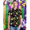 Mens Mardi Gras Shirt Button Down Collar Tops Mask Fleur