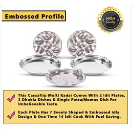 CASSAFLIP Premium Heavy Duty All-in-One Stainless Steel Idli Cooker Multi Kadai Steamer with Induction Bottom Pot Set Includes, Big Size with 5 Plate (2 Idli, 2 Dhokla, 1Patra, Silver)