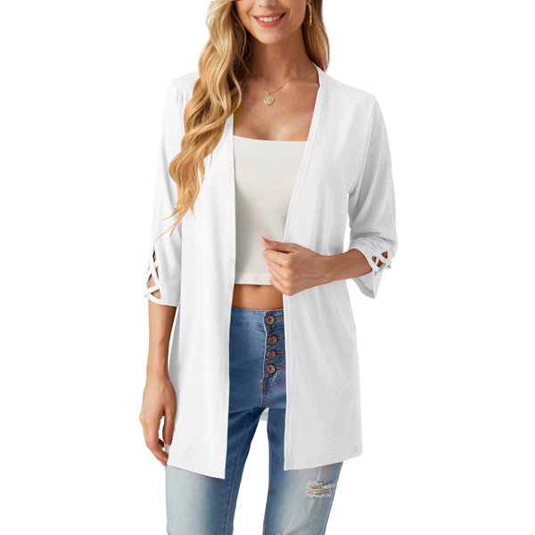 IWOLLENCE Ladies Summer Cardigan Open Front 3/4 Sleeve with Criss-Cross