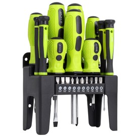 FASTPRO 21-Piece Magnetic Screwdrivers Set with Organizer Rack, Slotted Phillips Screwdrivers and Precision Screwdrivers, Repair Tool Kit for Home, Green