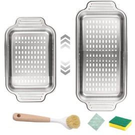 Over The Sink Colander Strainer Basket,Sink Colander for Kitchen Washbasin,All Metal Extendable Drain Colander for Wash Vegetables and Fruits Dry Dishes,Home Kitchen Essentials (Medium)