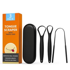 Set de 3 raspadores linguales para adultos (negro azabache) con estuche de viaje, reduce el mal aliento, raspador lingual de metal, limpiador de lengua, raspador lingual, limpiador de leng
