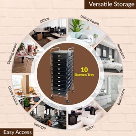 Organize Art supplies Beauty Products Kids' Cafts and Makeup with Black 10-Drawer Multipurpose Mobile Rolling Storage Organizer with Tray Cart | Perfect for Beauty Schools and Kitchen Organization