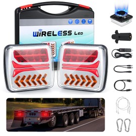 AnTom Wireless Trailer Lights Magnetic, 2PCS Rechargeable LED Tail Lights for Towing Truck, Portable Waterproof Tow Beacon w/Brake Turn Signal Stop Taillight for RV Camper Boat Caravan