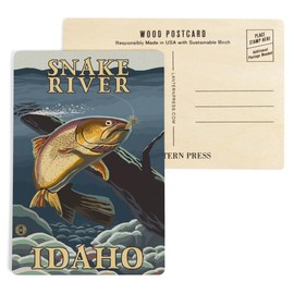 Trout Fishing Cross-Section, Snake River, Idaho (4x6 Birch Wood Postcards, 2-Pack Stationary, Rustic Home Wall Decor)