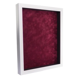 16x20 Shadow Box Frame White Wood with a 1 3/4" Usable Display Depth Includes a Berry Suede Acid-Free Backing Board, UV Resistant Acrylic, and Hanging Hardware