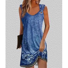 GUCURIN Summer Dress for Women Sleeveless Casual Short Sundresses Beach Vacation Cover Ups Dresses Women Trendy 2025,Blue,XL