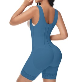 M MYODRESS Fajas Colombianas Moldeadoras Body Shaper Post Surgery Stage 2 BBL Compression Garment with Zipper Crotch Blue 3XL