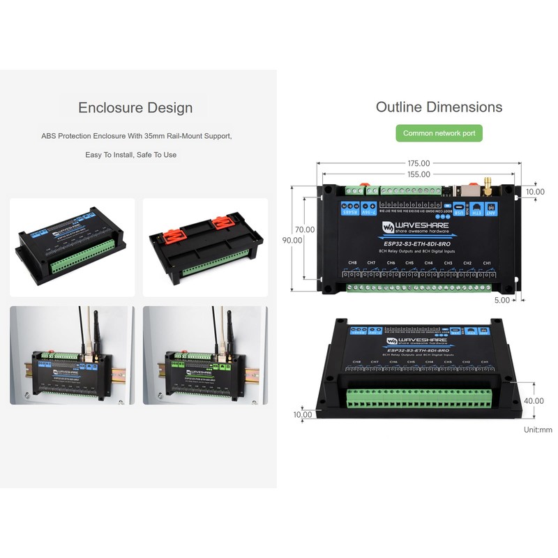 Industrial 8-Channel ESP32-S3 WiFi Relay Module, RS485, Digital Input, Relay,