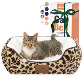 Zerbuger Rectangle Cat Dog Bed for Large Medium Small Pets Indoor Outdoor Machine Washable Sleeping Sofa Non-Slip Bottom Soft Puppy Bed Durable Orthopedic Calming Pet Cuddler (Small, Leopard)