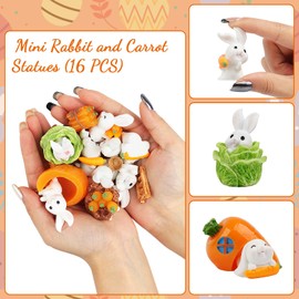 Wlicon 16 PCS Mini Easter Bunny Figurines Mini Resin Rabbits Easter Tiny Resin Figurines Party Decoration for Spring Festival Celebration