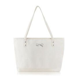 AfitLulu Large Tote Bag Ladies Handbags with Zipper and Bow Decoration, Waterproof Faux Leather Shoulder Handbag for Women, Womens Totes for Shopping, Traveling, Dating (White)