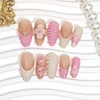 24Pcs Flower Press on Nails Medium Almond Fake Nails 3D