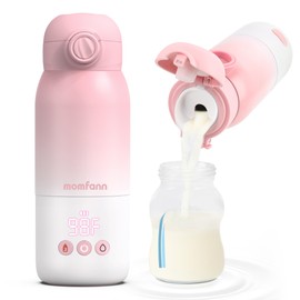 MOMFANN MOMFANN Portable Bottle Warmer for Travel, Dual Heating Modes Baby Milk Warmer On The Go for Breastmilk, Water and Formula, Precise Temperature Control with 5 Levels, Long-Lasting Battery (Pink)