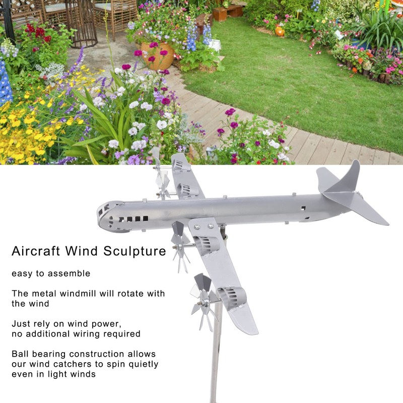 Metal Airplane Windmill Yard Spinner Airplane Wind Stainless Steel Sculpture