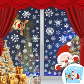 465 Pcs Snowflake Window Clings, 10 Sheets Christmas Window Clings, White Window Stickers, Double-Sided Reusable Window Decals for Glass Windows