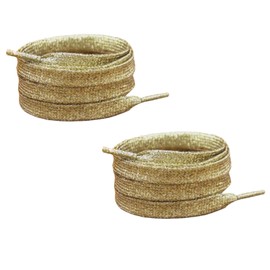 2 Pairs 120cm Metallic Glitter Flat Shoelaces Light Gold 10mm Sparkly Polyester Shoe Laces Replacement for Sneakers