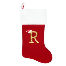 Dbfengbilian 20 Inches Christmas Stockings with Customizable Letters, Large Christmas Stockings with Super Soft Plush Cuff Embroidered Letter - Red R