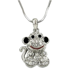 DianaL Boutique Silver Tone Full of Crystal Happy Little Monkey Pendant Necklace