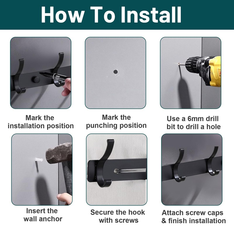 DDUP 2 Pack Wall Mounted Coat Hooks 10 Total Hooks,