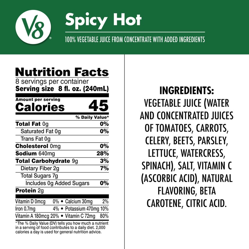 V8 Spicy Hot 100% Vegetable Juice, 64 fl oz Bottle
