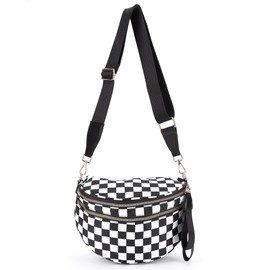 Checkered Crossbody Bag,Checkered Purse for Women Black and White Bum Bag Fanny Packs Belt Bag Sling Bag with Shoulder Strap (BLACK AND WHITE)