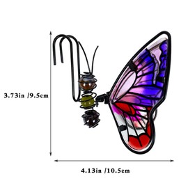 EMINGSKY 3Pcs Butterfly Decorations for Flower Pots - Iron and Glass Painted Hanging Butterflys Ornaments, Plant Pot Potted Hanger Figurines, Outdoor Garden Pendant Decor (Butterfly)