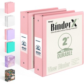 2 Pack BinderX Extra Durable 3 Ring Binder, 2 Inch Binder Round Ring, Fits 900 Sheets of 8.5x11 Paper, Customizable View Cover with Inside Pockets, Cute School Supplies for Girls, Pink & Pink