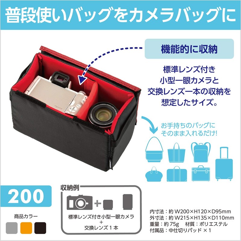 Hakuba 2KCS-40-200BK Camera Case, Inner Softbox 02 200, Adjustable Dividers,