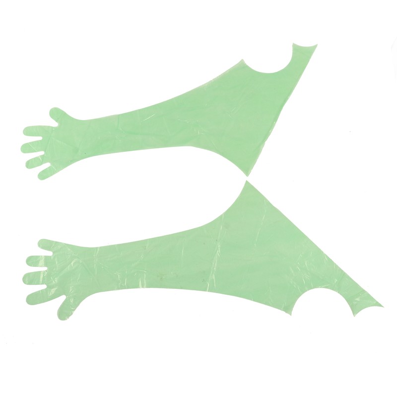 50Pcs Disposable Long Arm Glove PE Green Veterinary Examination Artificial
