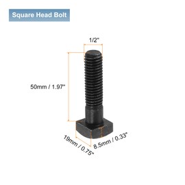 sourcing map 2Pcs Square Head Bolts, 1/2-13x2" Black Oxide Carbon Steel Square Machine Screws, T-Bolt for Machinery Railroad Electrical Connections