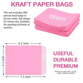 Goalfly 200 Pcs Flat Paper Bags, 5.1 x 7.1 Inches Flat Paper Treat Bags for Bakery Cookies, Paper Sandwich Bags for Chocolate, Desserts, Biscuits (Pink)