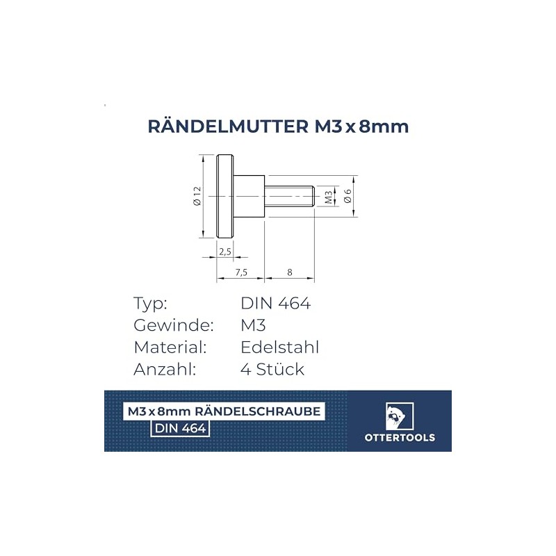 Ottertools - Thumb Screw DIN 464 | Thread: M3 x