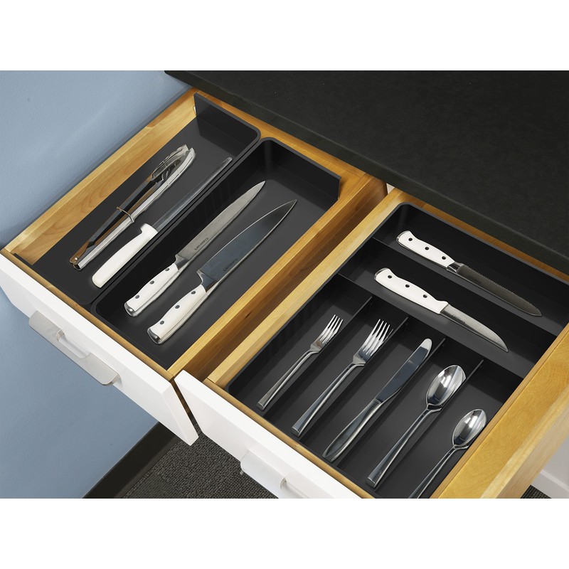 Simple Houseware Expandable Kitchen Drawer Flatware Organizer, Black – Adjustable
