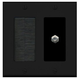 RiteAV Mesh Brush Coax Cable TV Wall Plate Dual 2 Gang Decorative - Black