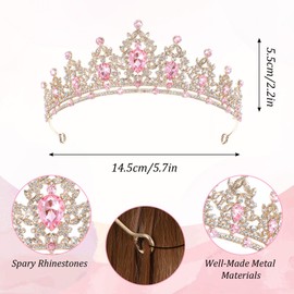 Pink Tiara Pink Crown Crystal Princess Crown Princess Tiara Headbands Hair Accessories for Women Girls Bridal Birthday Wedding Party