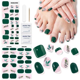DUKASOU Nagelfolie UV Härtend - Fußnägel Zum Kleben UV Gel Nagelfolie Selbstklebend Nail Stickers 2 Set,UV-Lampe Erforderlich,Lang Anhaltende (Grüne Blätter)