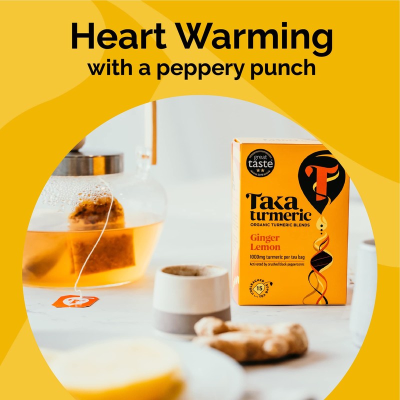 Taka Turmeric, 1 pack (15 Teabags) Organic Lemon and Ginger