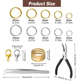 Ausbond 1200Pcs Silver and Gold with Pliers Jump Rings Jewelry Making Kit and Necklace Clasps Kit ，for Jewelry Making and Necklace Repair Supplies