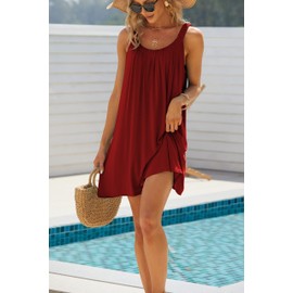 Jar of Love Bathing Suit Cover Ups for Women Womens Beach Dresses Coverups Casual Dresses Vacation Mini Boho Dress Sundresses Spring Summer Dresses 2024 Trendy Clothes Trendy Fashion,S,Wine