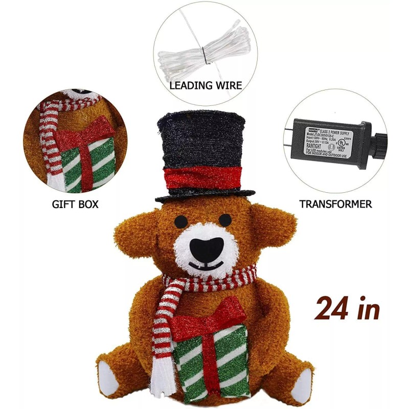 Unbranded 2FT Christmas Brown Plush Brown Bear 60 LED Warm
