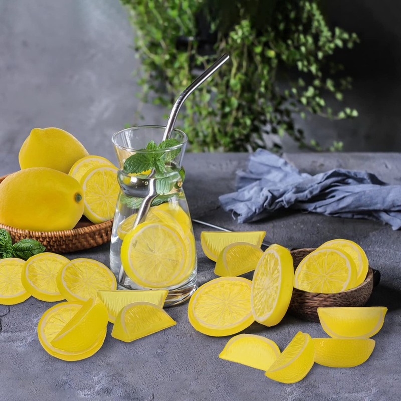 Woration 20 Pack Simulation Lemon & Slices Blocks Set, Artificial