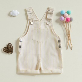 Emmababy Strawberry Romper Toddler Overall Shorts Boy Girl Sleeveless Suspender Romper Shorts Striped Jumpsuit Fall Clothes (Khaki, 6-12 Months)