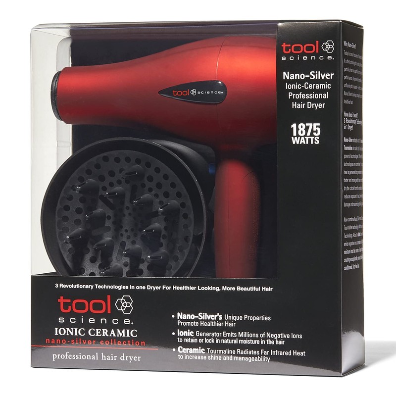 Tool Science Nano Silver Lightweight Professional Ionic Hair Dryer, 1875