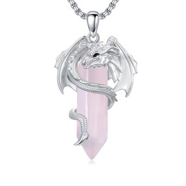 Qyvit Dragon Necklace 925 Sterling Silver Dragon Pendant with Quartz Healing Crystal Necklace Energy Amulet Jewelry Gift for Men Women