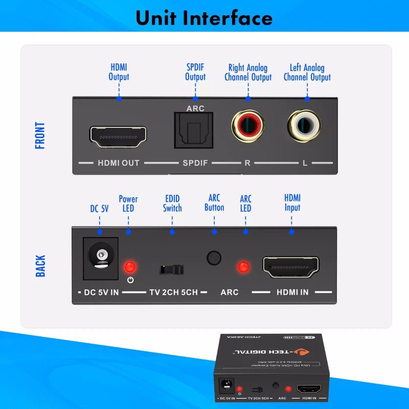 J-Tech Digital 4K60Hz HDMI Audio Extractor via Optical or RCA